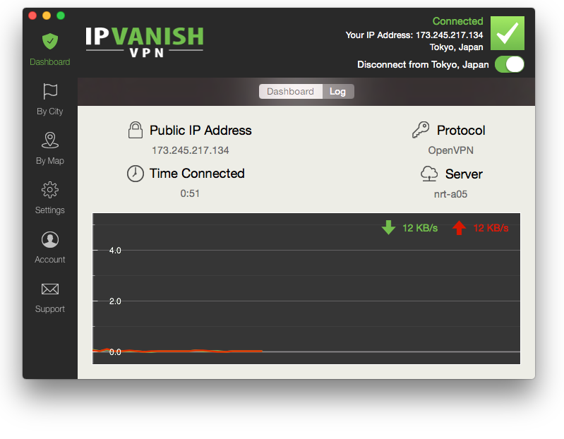 IPVanish VPN Software Dashboard