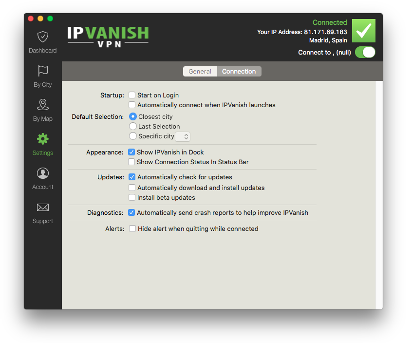 IPVanish VPN Software General Settings